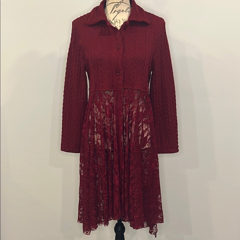 Elegant Red Lace Women Sweater
